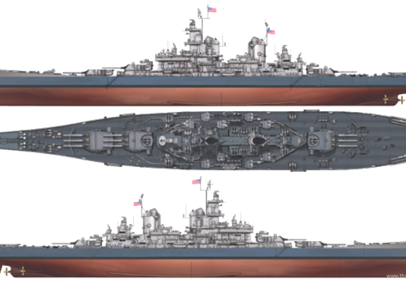 Корабль USS BB-63 Missouri [Battleship] - чертежи, габариты, рисунки